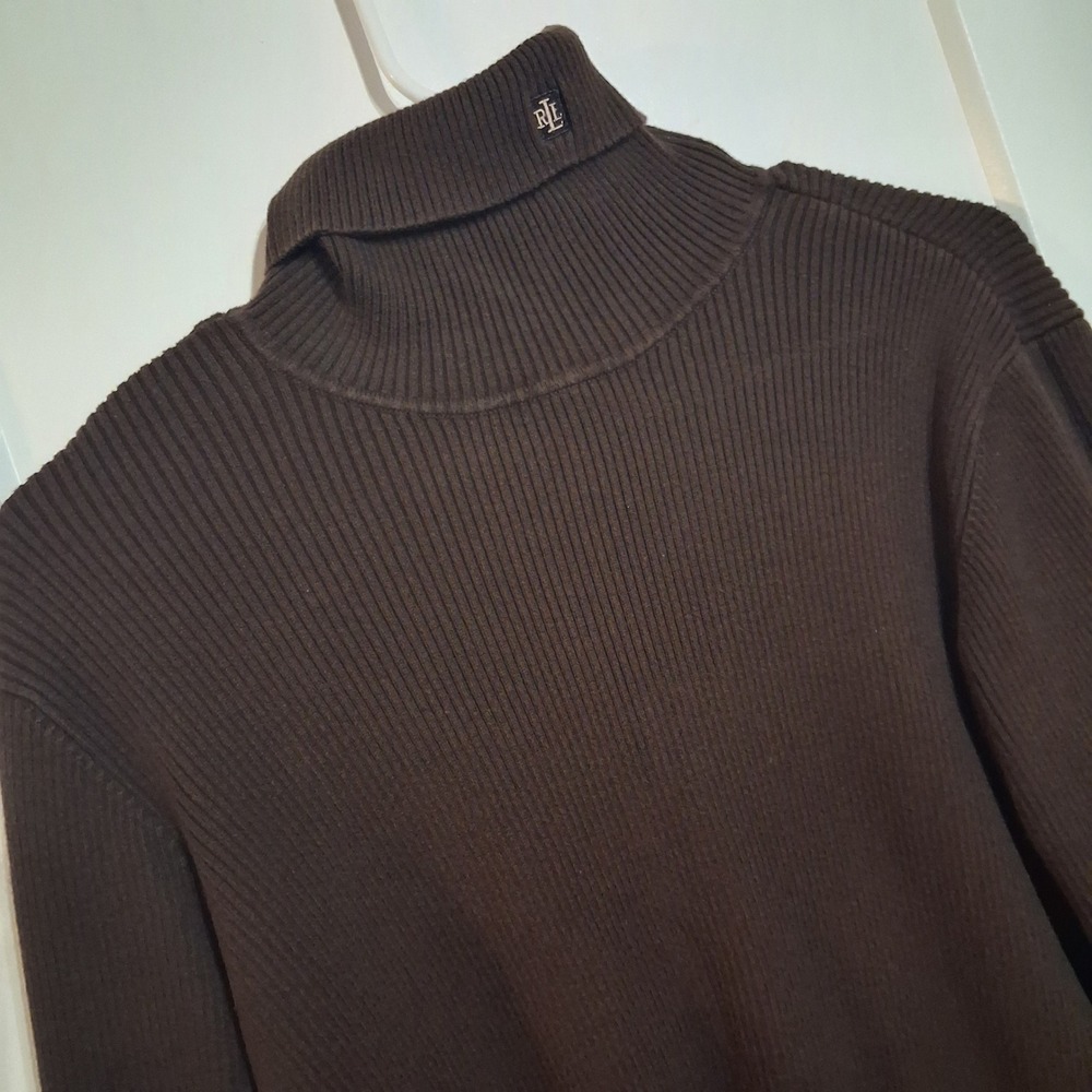 Vintage Lauren Ralph Lauren Turtleneck Women XL Brown Ribbed 90s Dark Academia